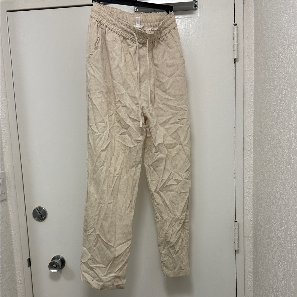 Beige Drawstring Pants linen Size M women’s